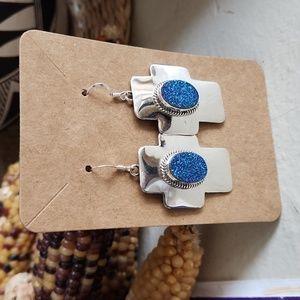 Stunning Handmade Native American Navajo Druzy Cross Earrings 💙🩶